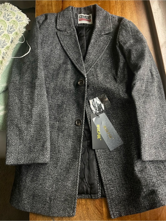 wulful Jackets & Blazers - Wool-Blend XS Pea Coat in Charcoal Herringbone